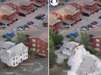 Αλάσκα: Βίντεο από drone με σπίτι να κατ...