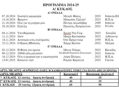 Κινηματογραφική Λέσχη Πάτρας: Το πρόγραμμα για τον Α! Κύκλο προβολών της κινηματογραφικής περιόδου 2024-2025