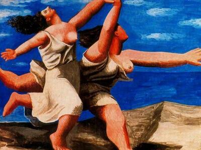 Deux femmes courant sur la plage (la Cou...