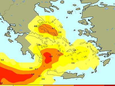 Δείκτης επικινδυνότητας για καταιγίδες με βάση τα όρια του Ευρωπαϊκού Κέντρου Μεσοπρόθεσμων Προγνώσεων (ECMWF) για την Κυριακή 24/02/2019 (αφορά όλο το 24ωρο).