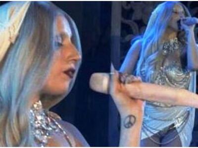 Εμφανίστηκε κρατώντας μικρόφωνο σε σχήμα...