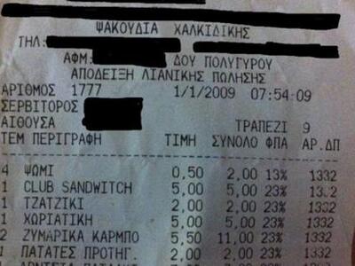 Απόδειξη... ΣΟΚ απο ελληνική ταβέρνα! Δε...