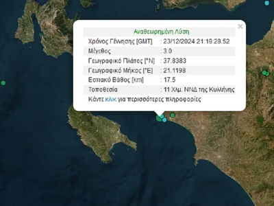 Σεισμός 3 Ρίχτερ στην Κυλλήνη σε χαμηλό ...