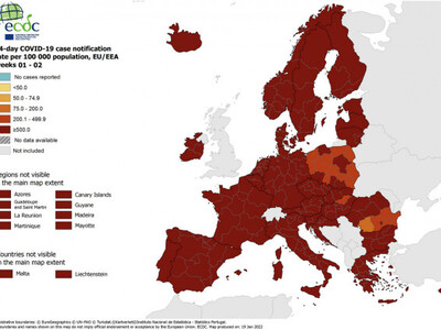 Η Ομικρον «έβαψε» βαθύ κόκκινο σχεδόν όλη την Ευρώπη – Ανάμεσά τους και η Ελλάδα