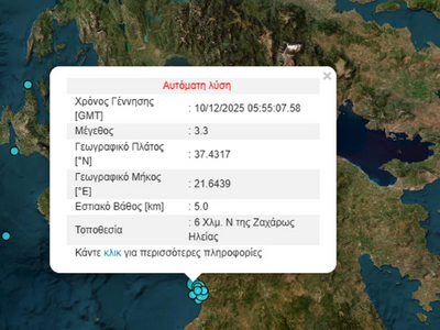 Σεισμική δόνηση 3,3 Ρίχτερ στη Ζαχάρω