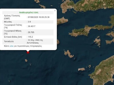 Σεισμός 3,9 Ρίχτερ στην Αστυπάλαια