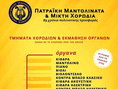 Συνεχίζονται οι εγγραφές στην Πατραική Μ...