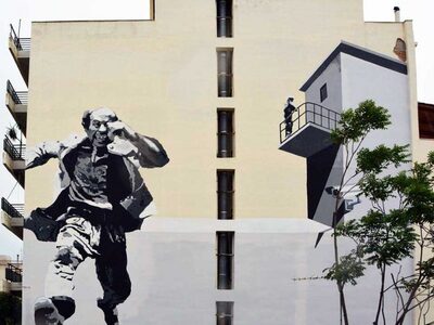 Political-Stencil, Θαναάσης Βέγγος, Πάτρα 2018