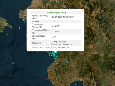 Νέα σεισμική δόνηση 3,6 Ρίχτερ στην Ηλεία 