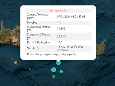 Κρήτη: Δύο σεισμοί 4,7 και 4 Ρίχτερ μέσα...