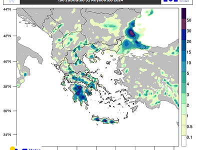 Χάρτης 1. Ο υετός που αναμένεται το μεση...