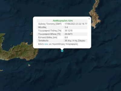 Σεισμός 3,4 Ρίχτερ στη θαλάσσια περιοχή ...