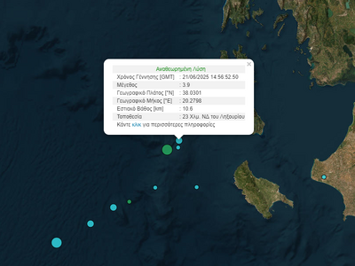 Νέος σεισμός 3,9 Ρίχτερ ανοιχτά της Κεφαλονιάς