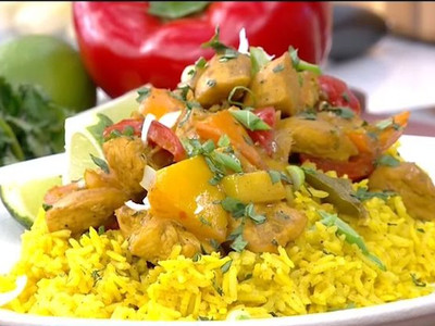 Κοτόπουλο με κάρυ και ρύζι μπασμάτι