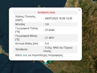 Σεισμός 3,8 Ρίχτερ στον Πύργο