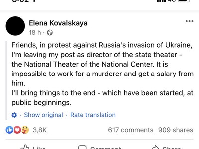 Παραιτήθηκε η διευθύντρια του Κρατικού θεάτρου της Μόσχας: Δεν μπορώ να δουλεύω για έναν δολοφόνο