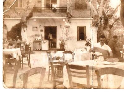 1950: η αυλή του μαγαζιού πάνω από το δρ...