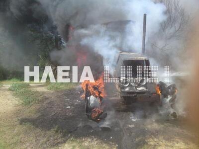 Ηλεία: Έγιναν στάχτη τρακτέρ και φορτηγά...
