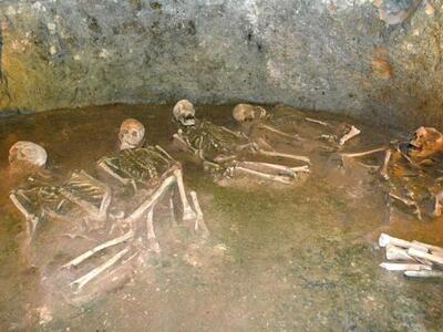 Ο θαλαμωτός τάφος Νο 5 με τους σκελετούς...