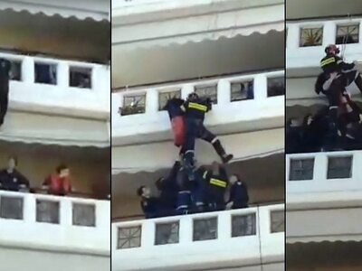 Πυροσβέστες σώζουν γυναίκα που κρέμεται ...