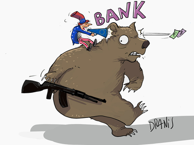 Αμερική και Ρωσική αρκούδα με το πενάκι του Dranis