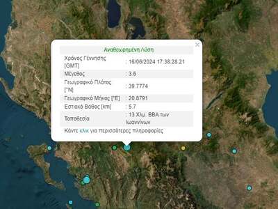 Σεισμός 3,6 Ρίχτερ στα Ιωάννινα