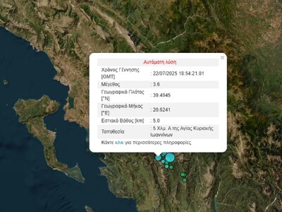 Σεισμός 3,6 Ρίχτερ στα Ιωάννινα 