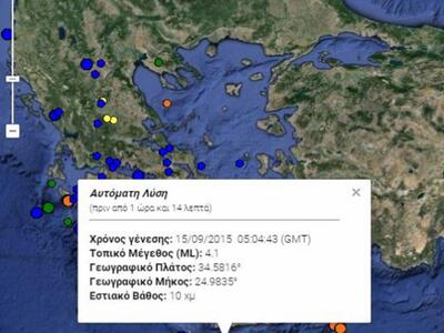 Σεισμός 4,1 Ρίχτερ νότια του Ηρακλείου