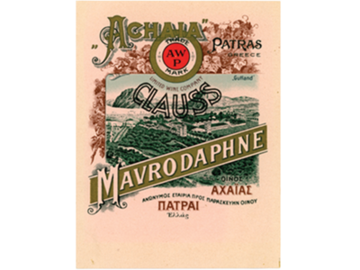 Στη φωτ. Ετικέτα Μαυροδάφνης ΑΧΑΪΑ ΚΛΑΟΥΣ 1940.