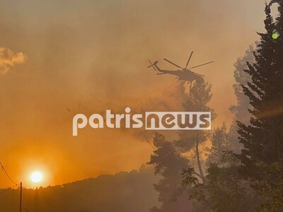 Φωτιά - Ηλεία: Ισχυρό μέτωπο καίει στη Μουριά