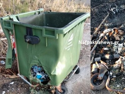 Ναύπακτος: Μπαράζ εμπρησμών σε κάδους απ...