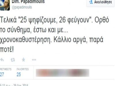 Το tweet του Παπαδημούλη για τις εκλογές