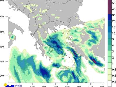 Χάρτης 1. Η κατανομή του υετού το βράδυ ...