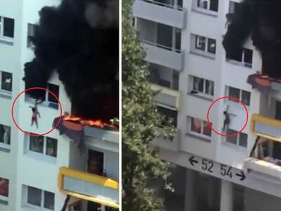 Εικόνα Σοκ! Αδελφάκια πηδούν από φλεγόμε...