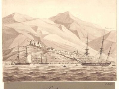 Fredrik von Scholten. Άποψη της πόλης της Πάτρας από τη θάλασσα. 1828. M/S Museet for Søfart, Δανία