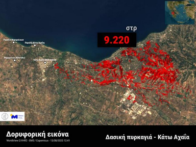 Η καμένη έκταση από τη δασική πυρκαγιά σ...