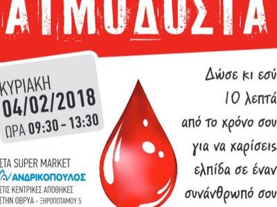 Εθελοντική αιμοδοσία αύριο από τα s/m ΑΝ...