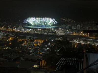 Fireworks explode above the Maracana sta...