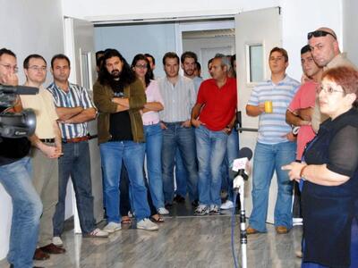 Με τους εργαζόμενους της Intracom, Πάτρα 2006