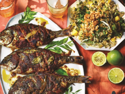 Τσιπούρα ψητή με κόκκινη πάστα κάρι και ...