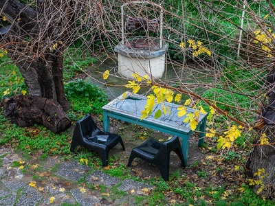 Απόψεις του κτήματος το βροχερό πρωινό π...