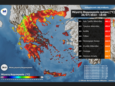 Χάρτης 1. Χάρτης μεγίστων θερμοκρασιών, ...