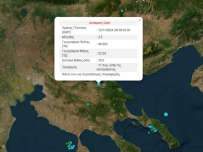 Σεισμός 3.5 Ρίχτερ έξω από την Θεσσαλονί...