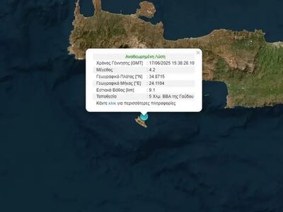  Σεισμός 4,2 Ρίχτερ στη Γαύδο 