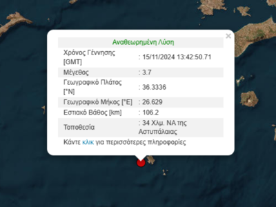 Σεισμική δόνηση 3,7 Ρίχτερ στην Αστυπάλαια  