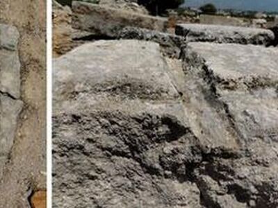 Πέτρινο μπλοκ από τα αρχαίο ναό στα Ίσθμια με αυλακώσεις ALESSANDRO PIERATTINI