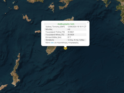 Ισχυρός σεισμός 4,8 Ρίχτερ στη Ρόδο 