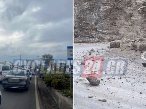 Κατολισθήσεις στη Σαντορίνη στον δρόμο π...